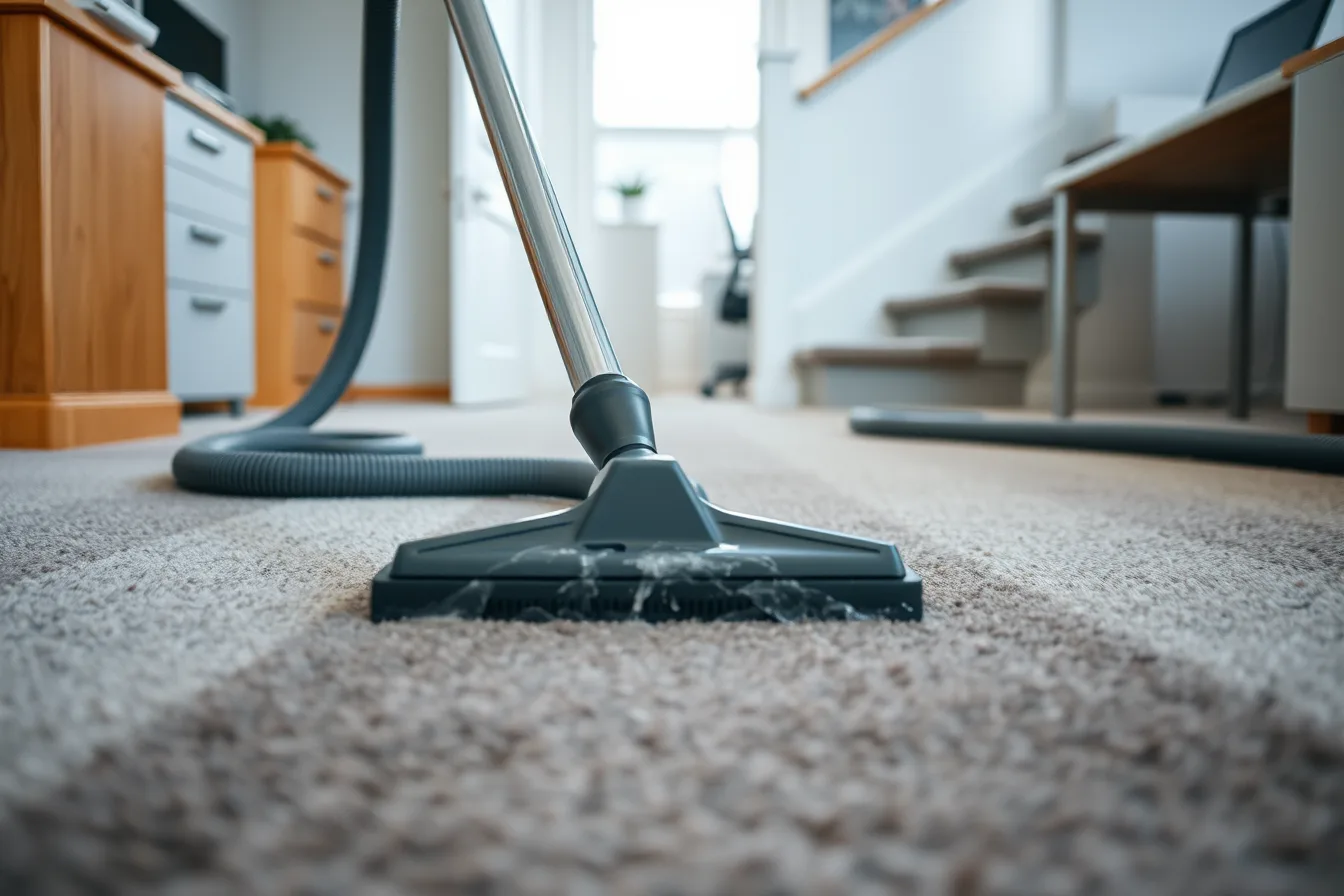 Carpet cleaning wand gliding over carpet, hose trailing behind. Which carpet cleaning equipment brands hold up