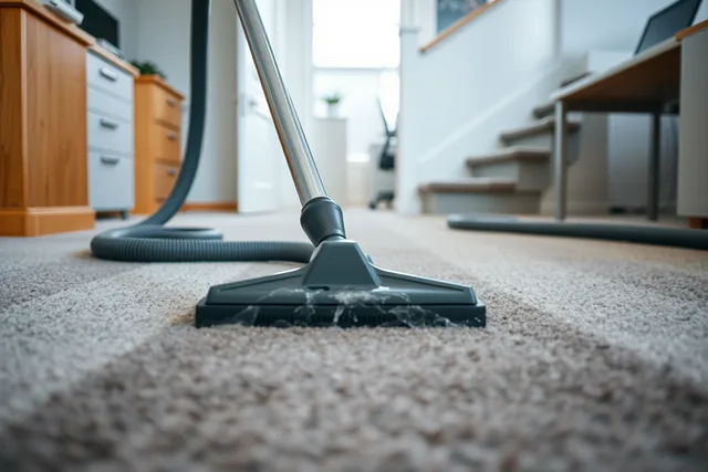 Carpet cleaning wand gliding over carpet, hose trailing behind. Which carpet cleaning equipment brands hold up