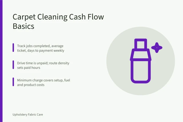 Carpet cleaning wand extracting water from damp carpet fibers. Carpet cleaning cash flow basics for owners who hate spreadsheets, explained