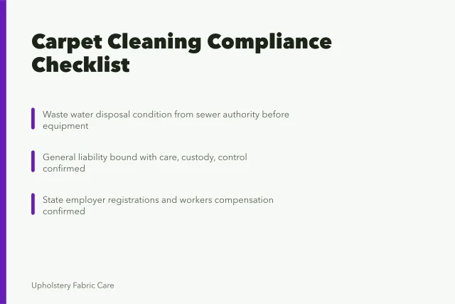 Checklist for carpet cleaning business compliance before first job. Carpet cleaning sign-offs: the checks to close before your first job