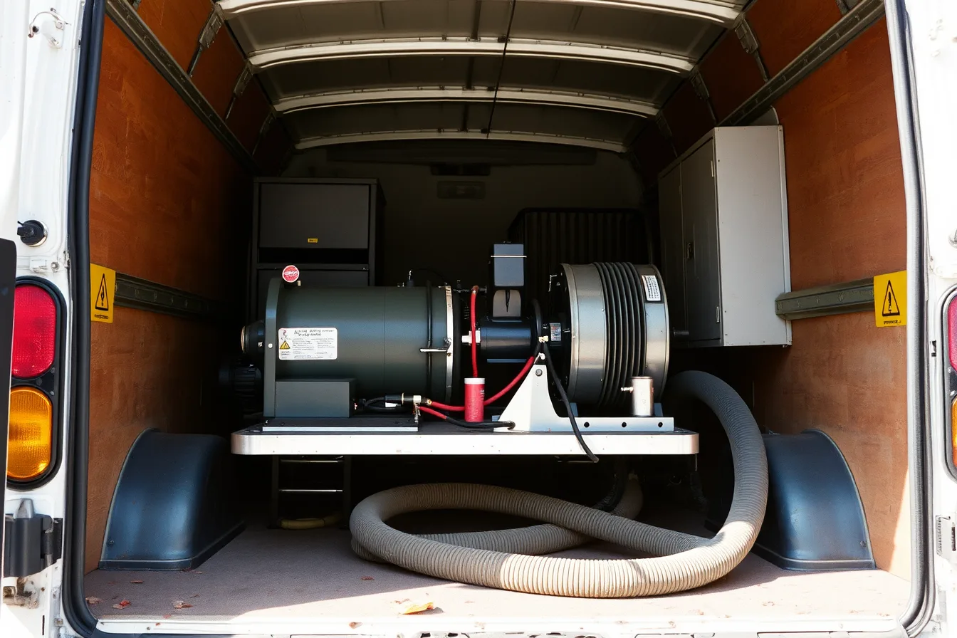 Truck-mounted carpet cleaning machine mounted inside a work van. Carpet cleaning equipment, reviewed against real use