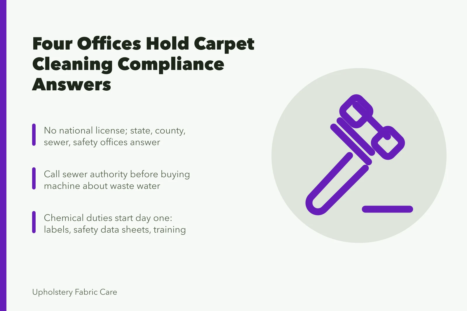 Card listing four offices that answer carpet cleaning compliance questions. The compliance side of a carpet cleaning business