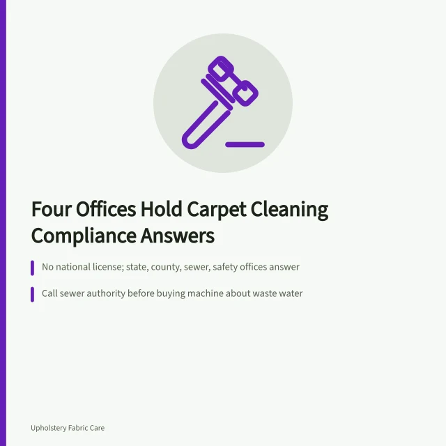 Card listing four offices that answer carpet cleaning compliance questions. The compliance side of a carpet cleaning business