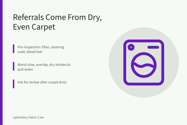 Carpet cleaning wand extracting water from wet carpet fibers. How to be the carpet cleaning business people recommend for new owners