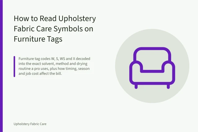 White upholstery care tag under sofa cushion showing WS code. How to Read Upholstery Fabric Care Symbols on Furniture Tags