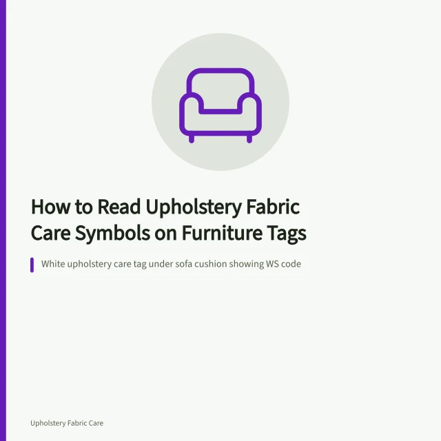 White upholstery care tag under sofa cushion showing WS code. How to Read Upholstery Fabric Care Symbols on Furniture Tags