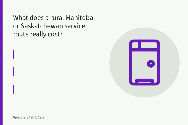 Cargo van and trailer with carpet cleaning gear on a gravel prairie grid road. What does a rural Manitoba or Saskatchewan service route really cost?