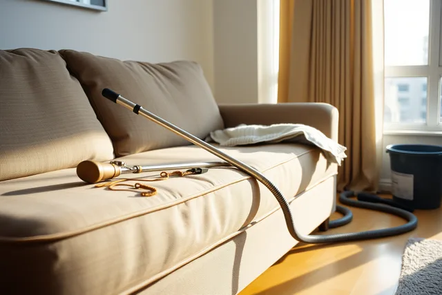Upholstery cleaning wand extracting a fabric sofa cushion. Upholstery Cleaning Company vs DIY in Toronto: Which Is Worth It?