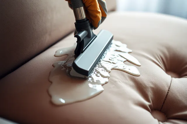 Upholstery cleaning wand extracting a couch cushion during professional fabric cleaning. Upholstery Cleaning Prices in Phoenix: What a Couch Costs