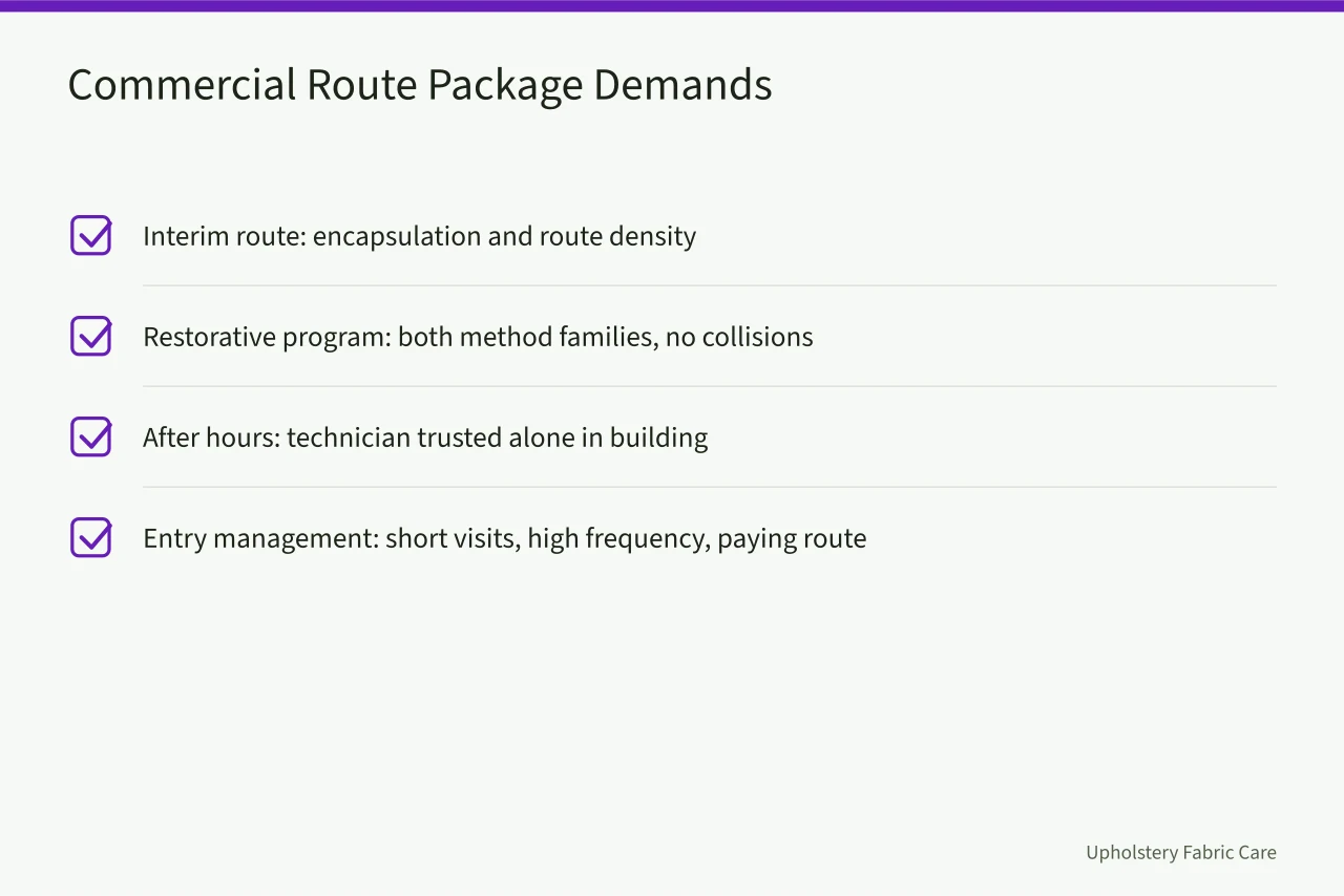 Checklist of capability demands for four commercial carpet cleaning packages (What to put in a carpet cleaning business package in 2027)