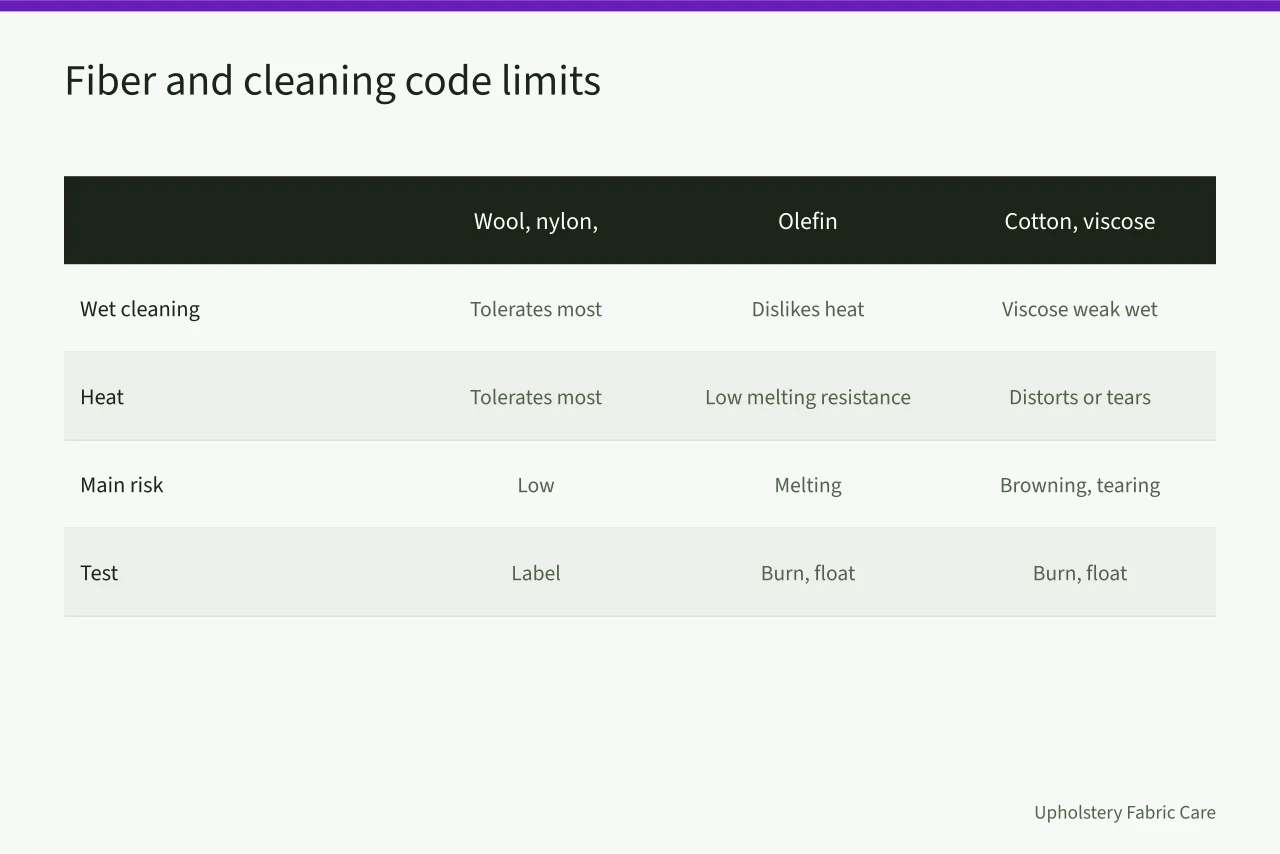 Comparison table of carpet fibers and their wet cleaning limits (A training checklist for carpet cleaning staff, explained)