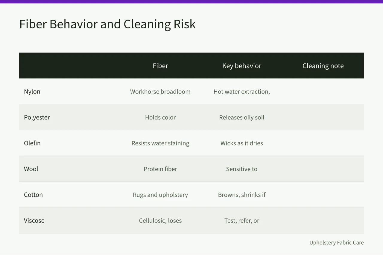 Comparison table of six carpet fibers and their cleaning risks (How to bundle carpet cleaning services for first-year owners)