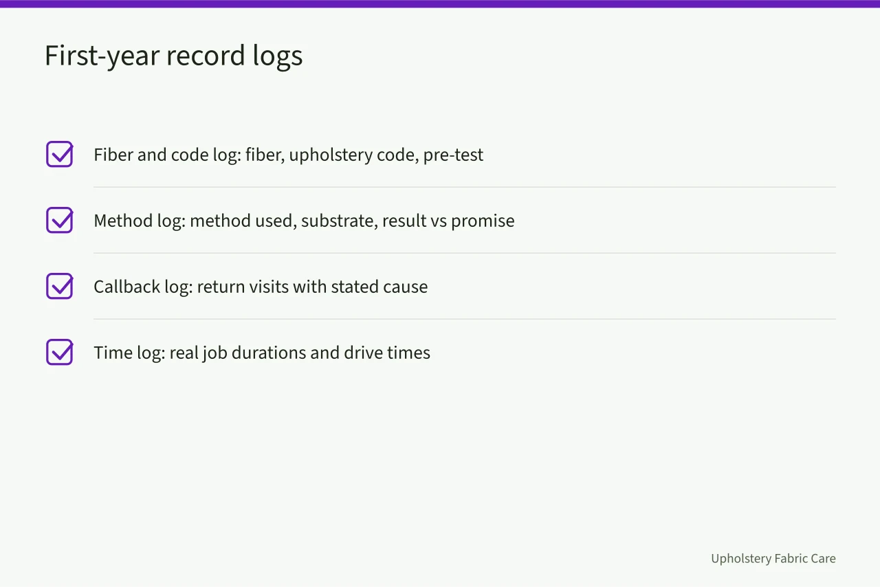 Checklist of four logs a carpet cleaning startup should keep in year one (6 details of carpet cleaning startup people miss)