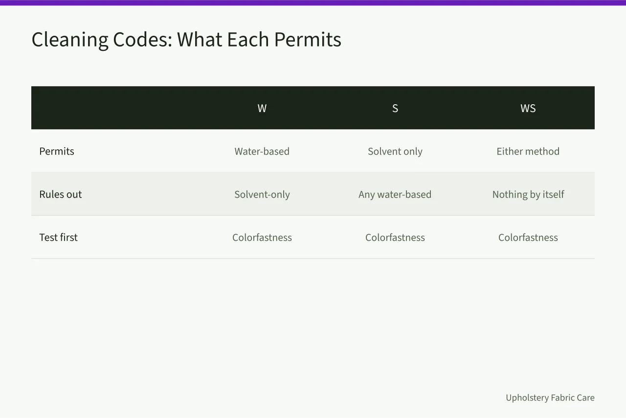 Comparison chart of W, S, WS, and X cleaning codes and permitted methods (What is changing in carpet cleaning demand for 2027)