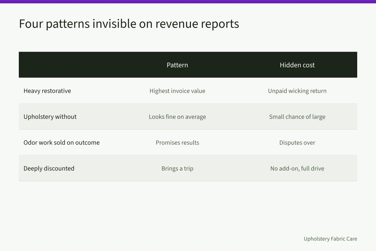 Comparison table of four service patterns and their hidden costs (Which carpet cleaning services carry the best margin)